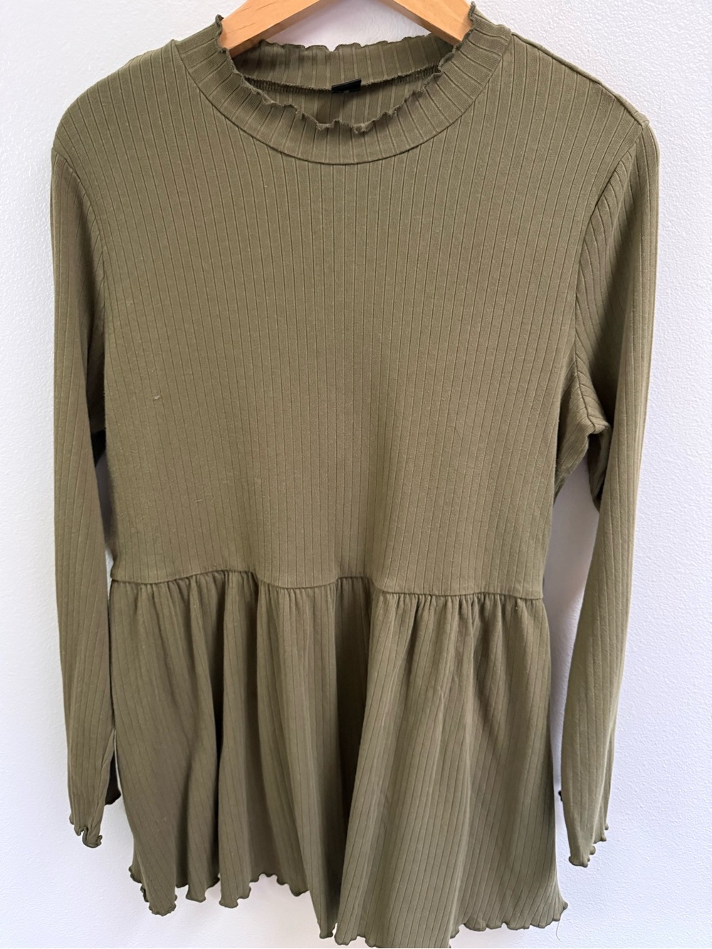 SHEIN Olive Green Ribbed Peplum Long-Sleeve Tunic